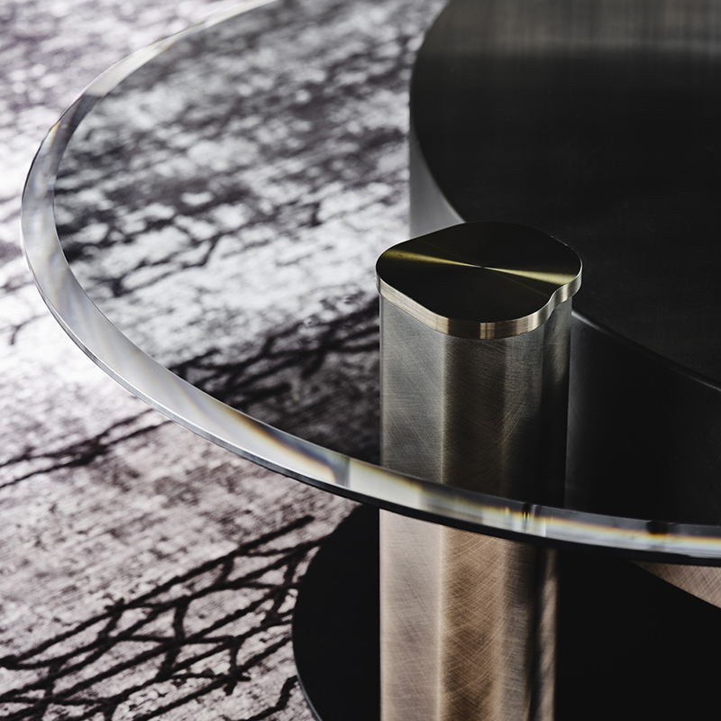 이탈리아 디자인 현대 회전 유리 측면 Tabel Gold Metal Stainless Steel 고급 둥근 커피 테이블 세트