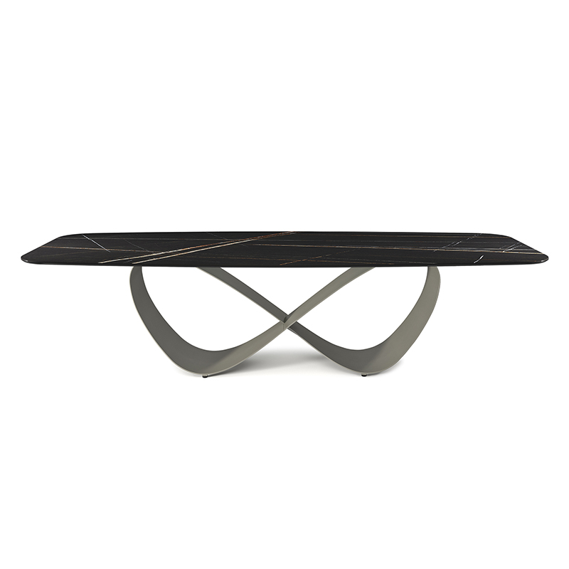 이탈리아 하이 엔드 맞춤형 스테인레스 스틸 현대 긴 고급 직사각형 직사각형 검은 소결 돌 다이닝 테이블 12 시터