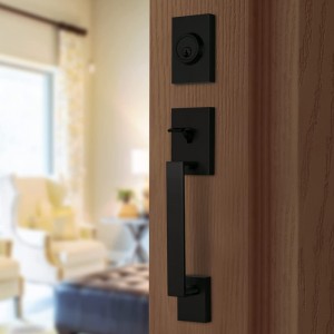 8003 단일 데드 볼트, 입구 잠금 세트가있는 검은 색 고기 정문 입구 핸들 세트