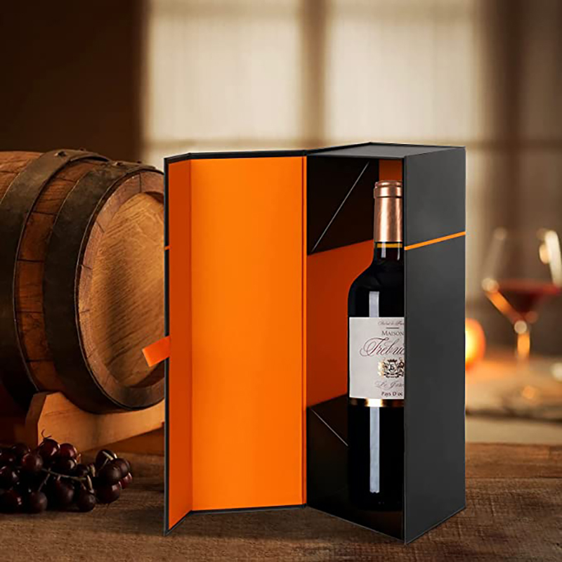 와인 선물 상자 12.8x3.7x3.7, 주류, 와인 및 샴페인을위한 병 선물 상자, 자기 폐쇄 접을 수있는 선물 상자, 광택 검은 색