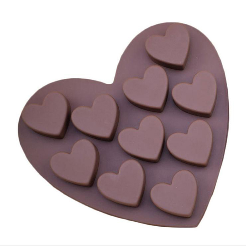 10 캐비티 심장 모양의 실리콘 몰드를 베이킹하는 초콜릿 비누 퐁당 푸딩 젤리 사탕 쿠키 아이스 큐브 작은 케이크 젤라틴