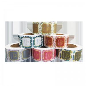 컬러 브론 징 투명자가 접착 성 사용자 정의 핫 실버 L0G0 코팅 종이 롤 라벨 스티커 자체 접착제