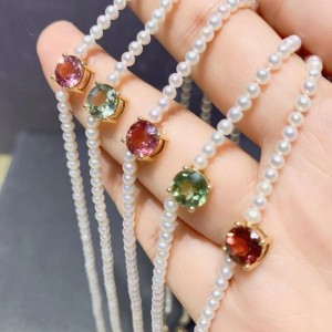 Tuochen Jewelry 18k 금 담수 진주 투르 말말 목걸이