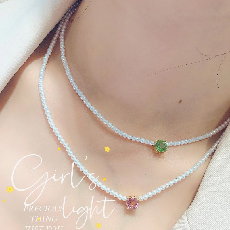 Tuochen Jewelry 18k 금 담수 진주 투르 말말 목걸이