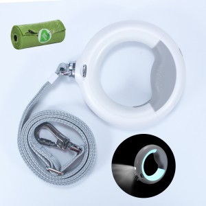 TANGLE FREE HEAGING BEXTICTION LED DOG LEASH 내장 똥 가방 구획 워킹 마차 360 핸즈프리 핸즈프리 안티 슬립 핸들 소형 중간&큰 개