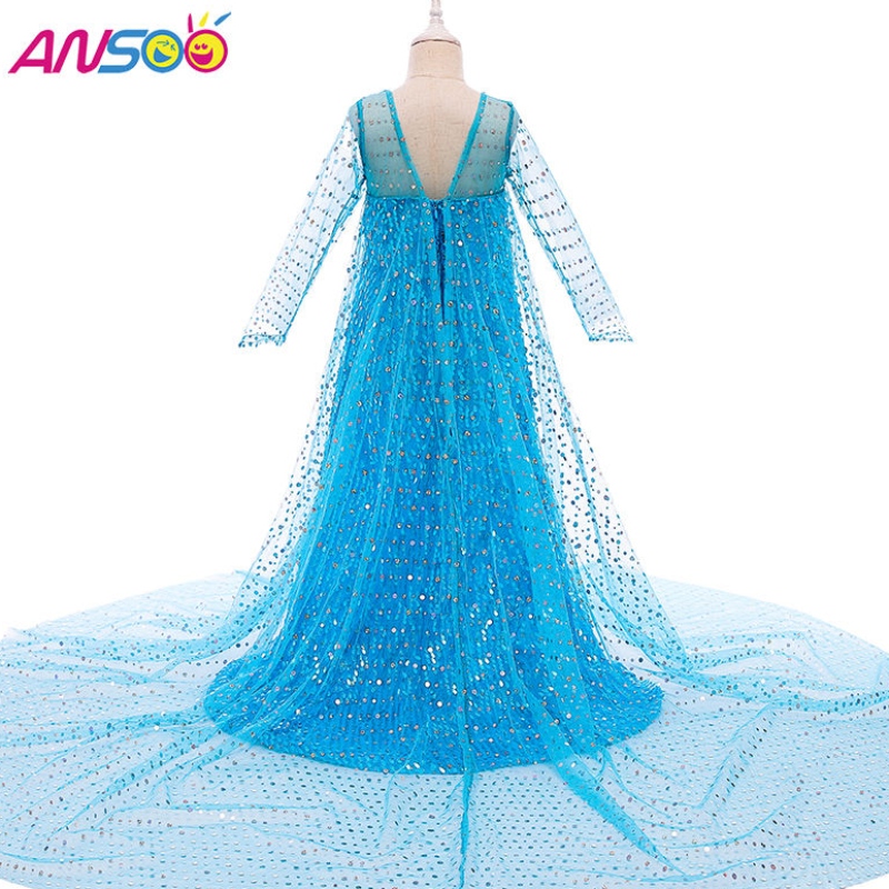 Ansoo Top 판매 천 Fancy Princess Dress up 스팽글 롱 테일 2022 Elsa Anna 드레스를위한 엘사 안나 드레스