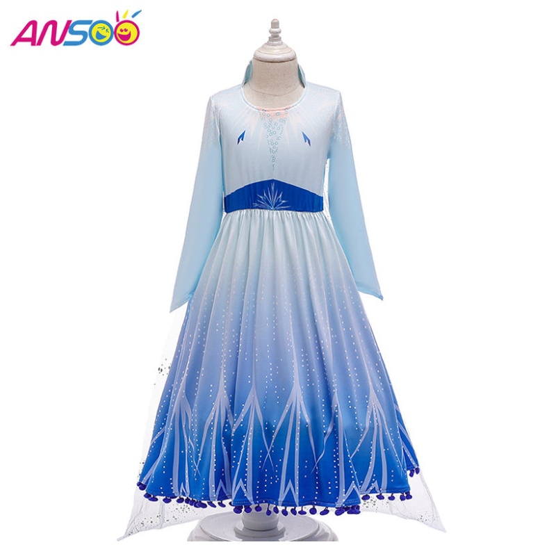 Ansoo Hot Sale Elsa Anna Cosplay Costume 3pcs 세트 여자 영화 공주 드레스 2-13 세 소녀