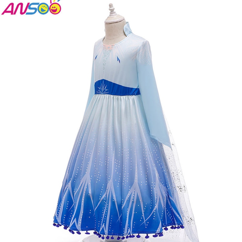 Ansoo Hot Sale Elsa Anna Cosplay Costume 3pcs 세트 여자 영화 공주 드레스 2-13 세 소녀