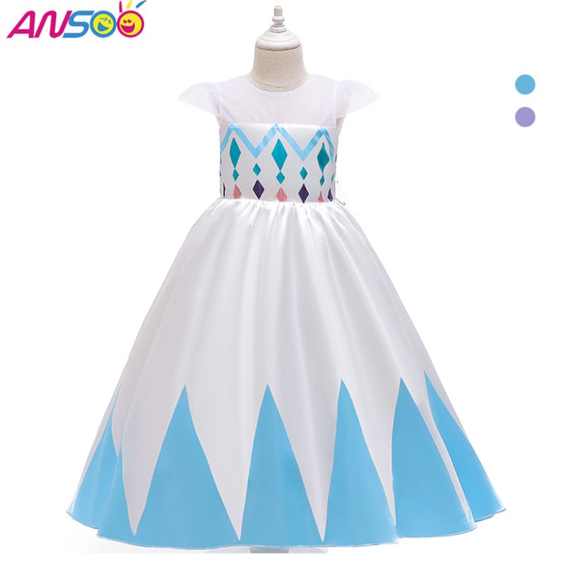 Ansoo New Wholesale Price 만화 Elsa White Princess for Girls 드레스 할로윈 의상 소녀