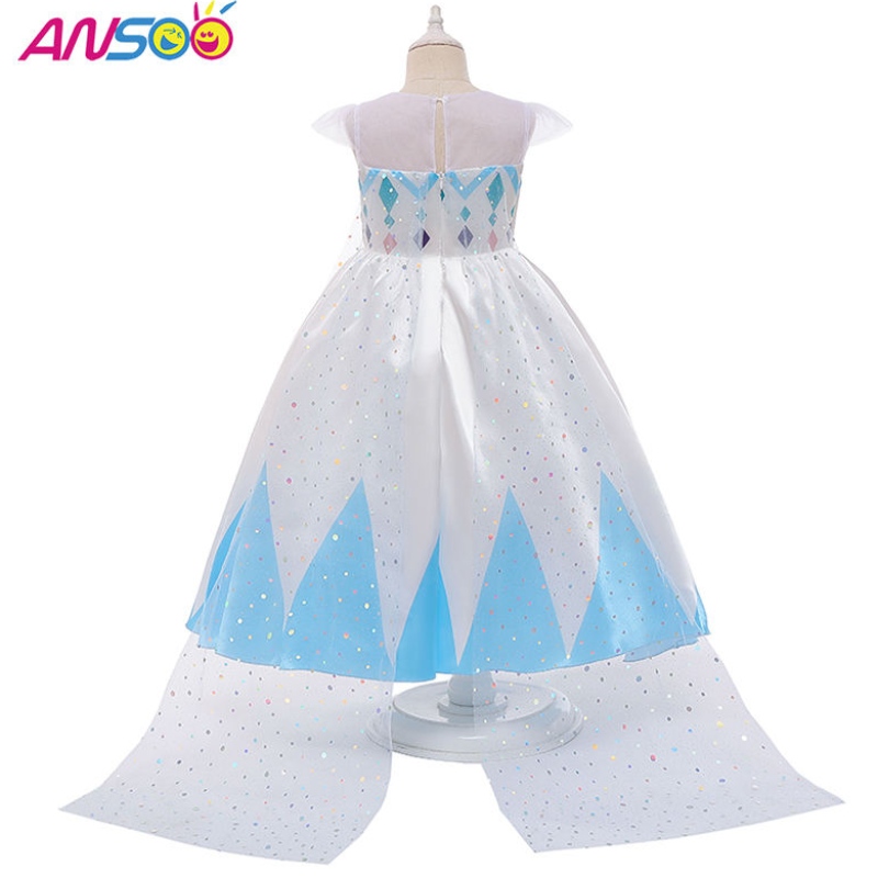 Ansoo New Wholesale Price 만화 Elsa White Princess for Girls 드레스 할로윈 의상 소녀