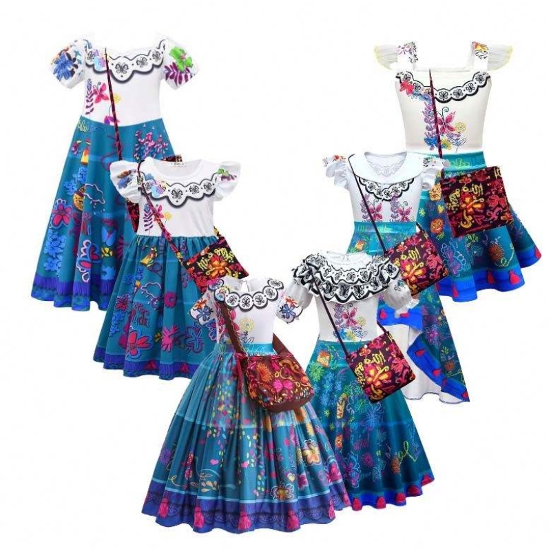 2022 어린이 Encanto Madrigal Princess Skirts Outfits encanto의 Blue Mirabel 드레스 가방 100-160cm HCIS-001