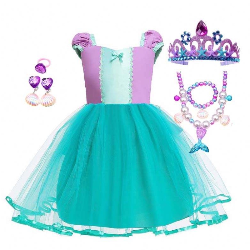 작은 천사 인어 Alice alice Child Princess Fluffy Blue Tutu Mermaid 테마 드레스를위한 딸 hcmm-008