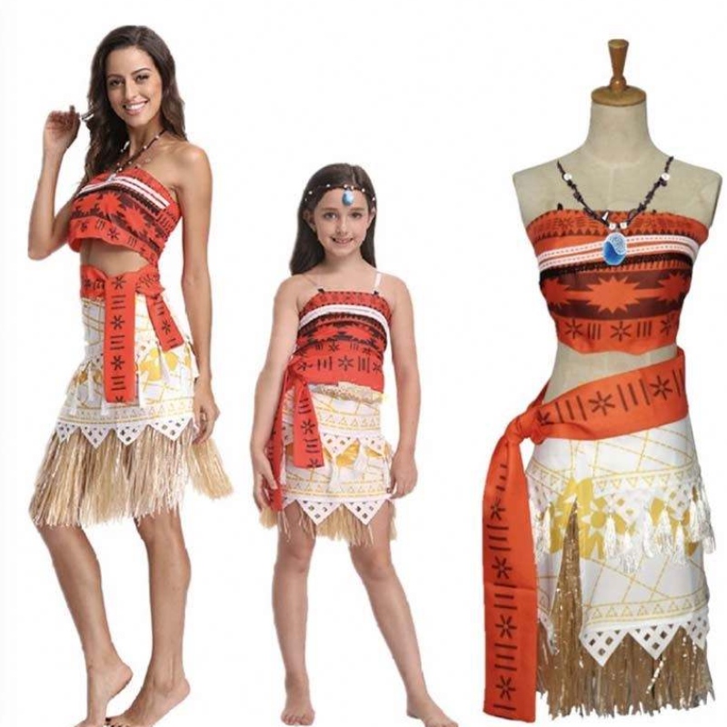 할로윈 파티 성인 어린이 코스프레 vaiana 공주 모아나 성인 의상 드레스 목걸이 hcmo-005