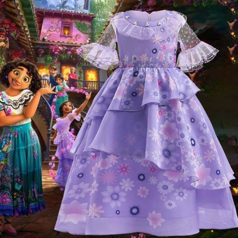 애니메이션 이사벨라 encanto 자주색 드레스 여자 공주 어린이 멋진 드레스 카니발 코스프레 앙칸토 의상 아이 의류