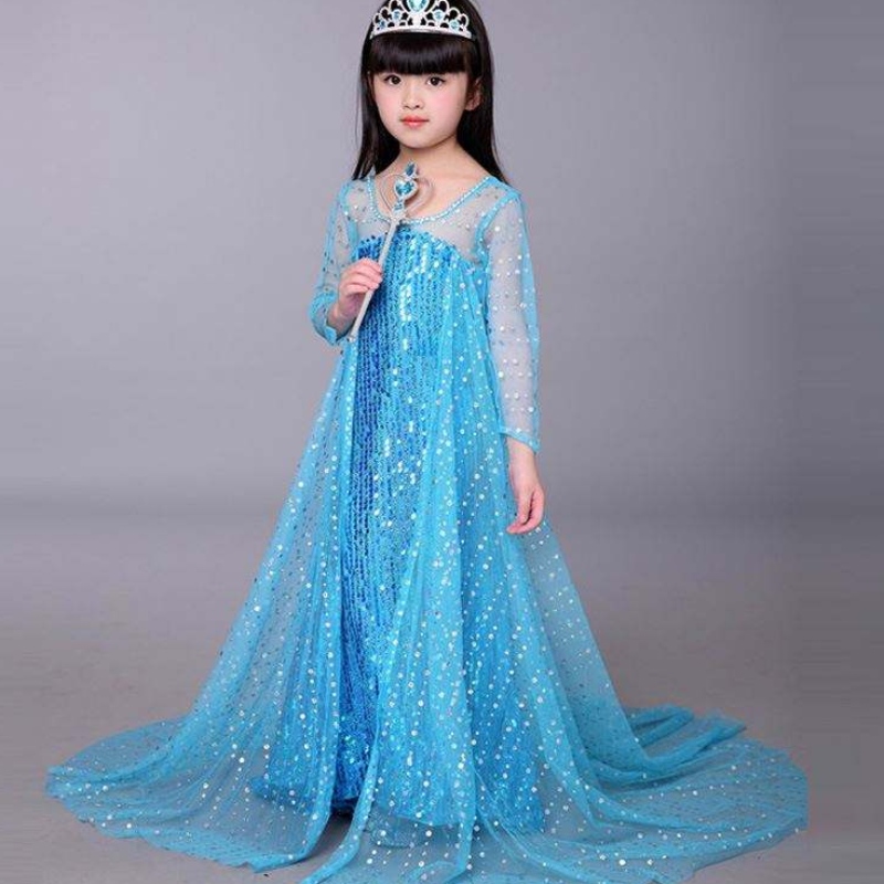 Baige Blue Elsa Squined Girl Kids Halloween Cosplay Costume Elsa Ana Princess Dress