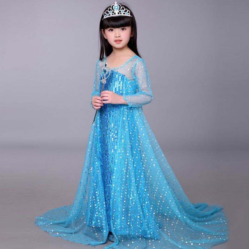 Baige Blue Elsa Squined Girl Kids Halloween Cosplay Costume Elsa Ana Princess Dress