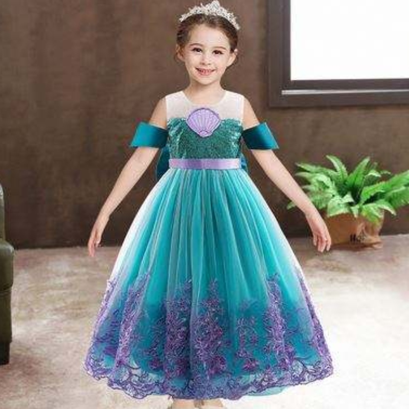 Baige Mermaid Summer Autumn Flower Girl Dress Long Princess 크리스마스 할로윈 의상