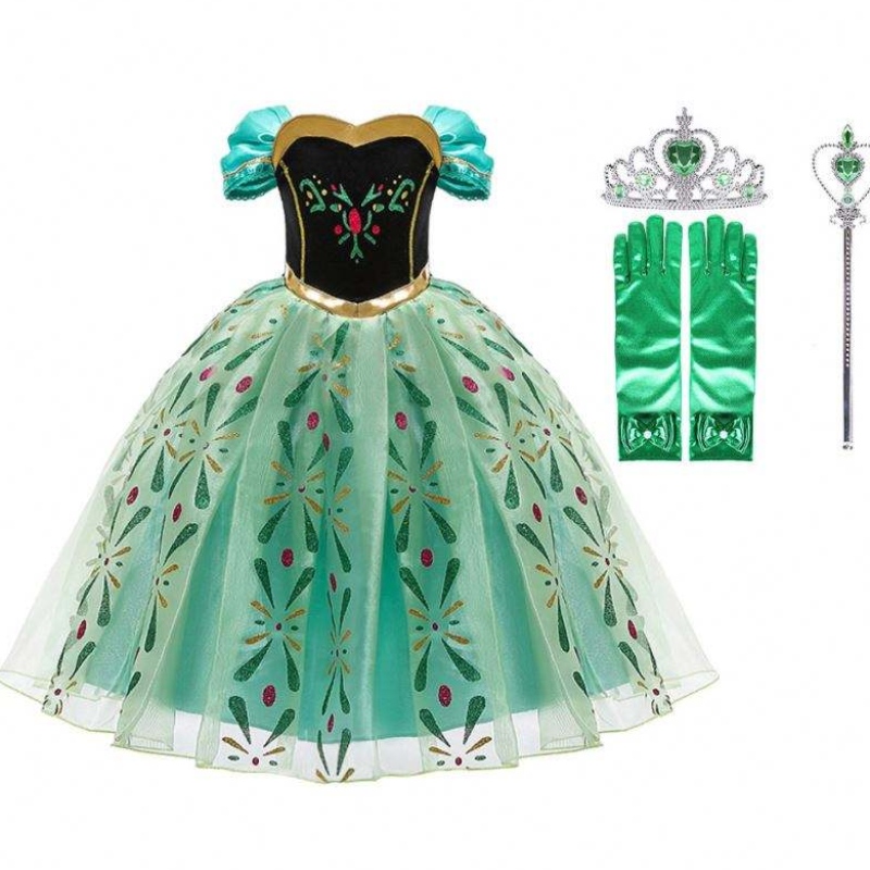 안나 드레스 여자 코스프레 스노우 퀸 공주 의상 의상 어린이 할로윈 옷 아이 생일 카니발 팬시 드레스와 가발