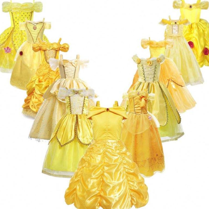 여자 벨 프린세스 드레스 아이 벨 코스프레 의상 아기 소녀 드레스 업 옐로우 팬시 드레스 유아 할로윈 파티