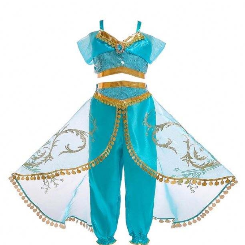 Aladdin Jasmine Costume Child Child Girls Jasmine Princess Costumes Halloween Party Belly Dance for Children Girls Cospay