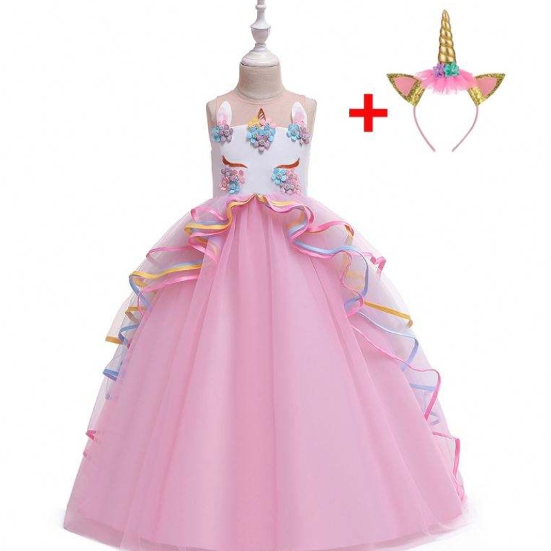 바이거 3-15 년 소녀 유니콘 파티 드레스 주름 어린이 옷 의상 생일 파티 드레스
