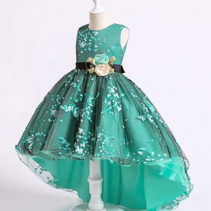 Baige Children Dress Girls Bow Wedding Gown Trailing Western Party Wear 형제 공주 소녀 \\의 드레스 2153