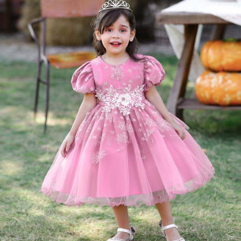 Baige Baby Girl Frocks 디자인 짧은 소매 공연 댄스 드레스 어린이 \\의 파티 착용 가운 L2028xz