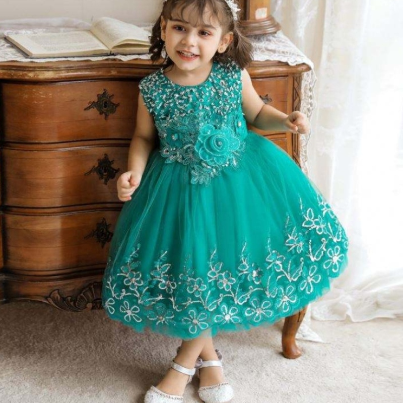 Baige Kids Fancy Emboidery Flower Dress 0-5 세 아기 소녀 어린이 아이들을위한 세련된 웨딩 파티 드레스