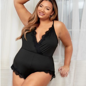 가추치면 레이스 트림 바디 수트 섹시한 랩 프론트 테디와 가스가 있습니다.