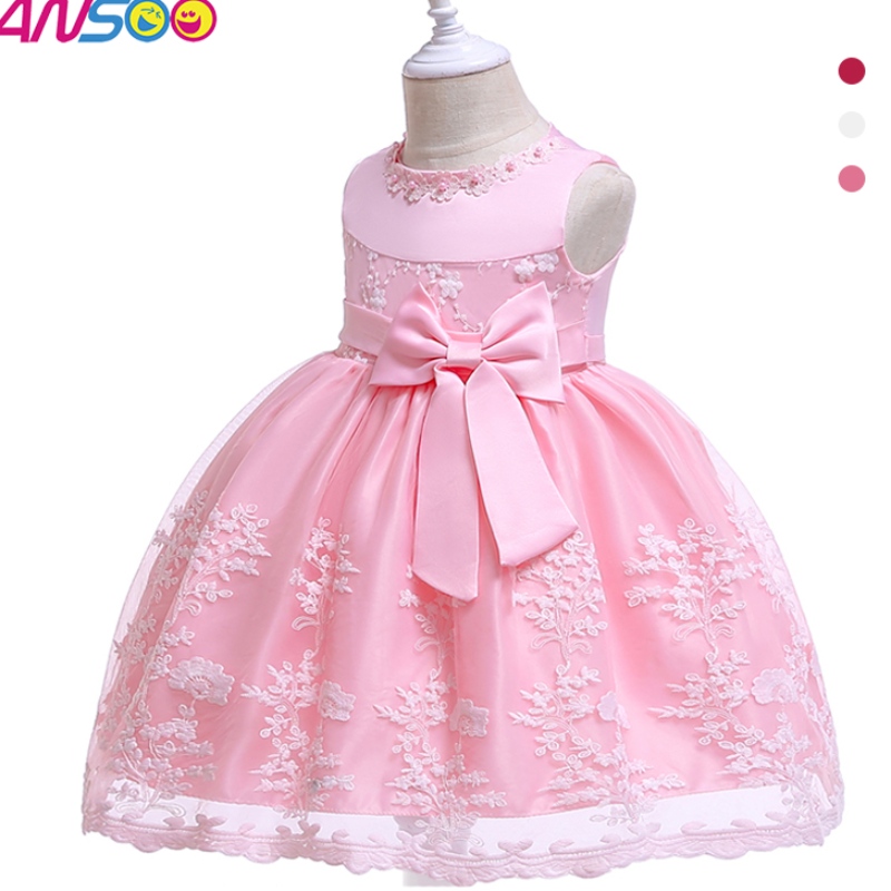 Ansoo Summer Flower Kids 여자를위한 푹신한 분홍색 드레스 4colors 아기 소녀 파티 Tutu Red Dress Wedding Princess Kids