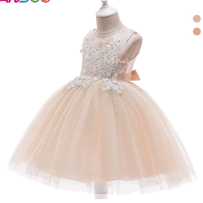 Ansso Factory Direct Sale Kids Clothing Daily Tutu Dress with Bow 도매 유아 아기 여자 공주 후 오렌지 드레스