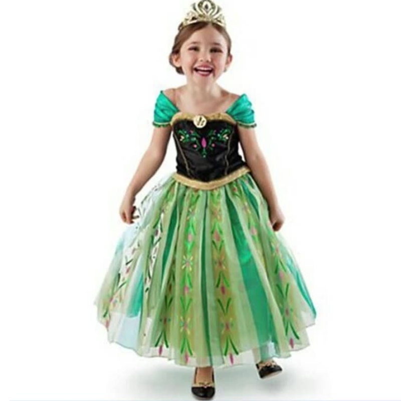 Anna Princess Girls Green Dress Children \\ '의 공연 의상 성장 파티를위한 액세서리 가득한 의상