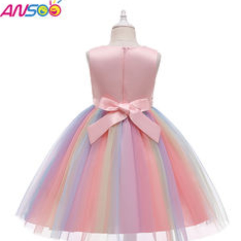 Ansoo Amazon Luxury Sleeveless Beautiful Princess Kids Ball Gown Children \\ '의 의류 보라색 꽃 소녀 드레스 주름 치마