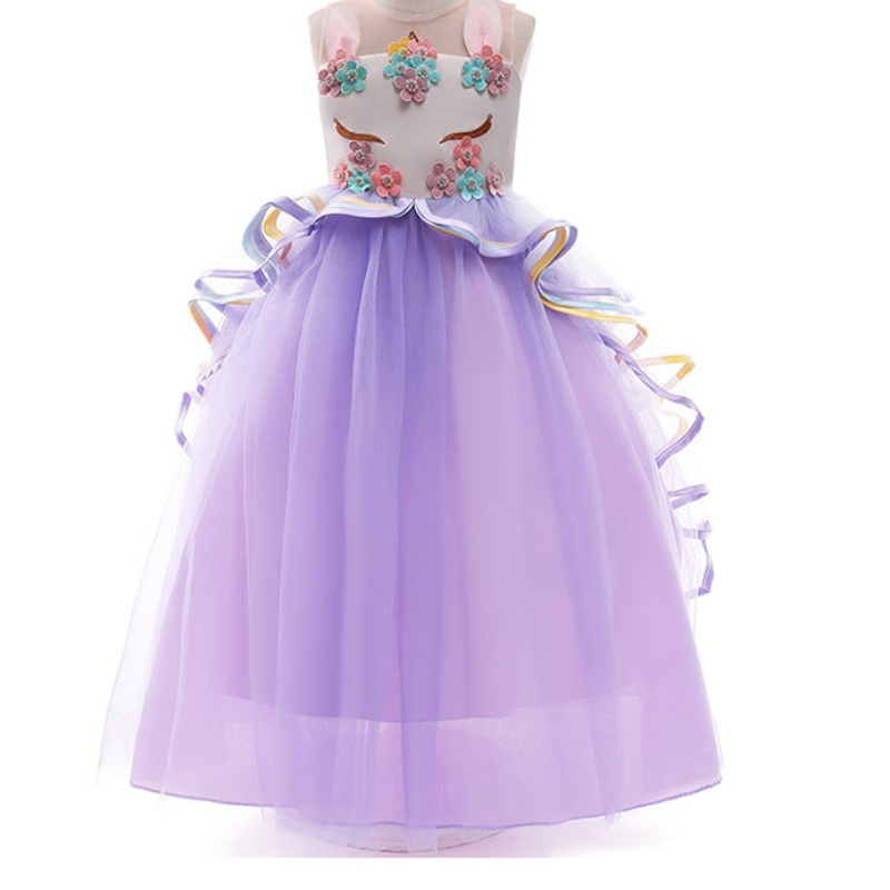 Ansoo Girls Unicorn Dress Applique Party Cosplay 여름 할로윈 멋진 잡초 핑크 유니콘 드레스 2-13y 소녀