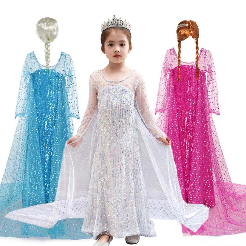 Baige Ins Amazon Hot Sale Snow Queen Elsa 드레스 블링블링 할로윈 공주 소녀 생일 파티 드레스