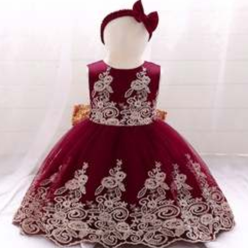 Baige New Lace Frock Kids Party Wear 0-6 Flower Girl 생일 파티 볼 가운