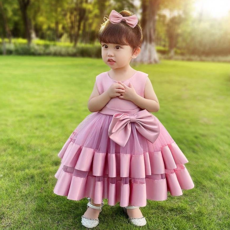 Baige New Children \\ 'S Bow Knot Dresses Baby Stretch Net Princess Lovely Girl 생일 파티 드레스