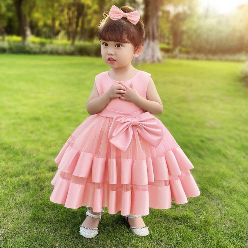 Baige New Children \\ 'S Bow Knot Dresses Baby Stretch Net Princess Lovely Girl 생일 파티 드레스