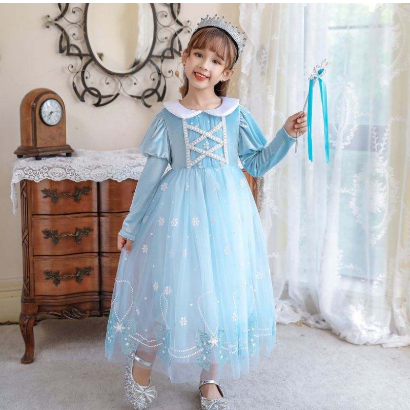 BX1763 NEW AULMUMN LONG SLEVES Anna Elsa Princess 드레스 할로윈 코스프레 의상 아이 꽃 소녀 드레스