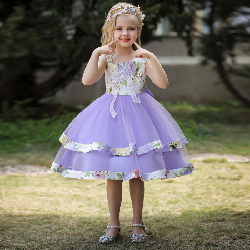 전세계 무료 배송 2019 New Fashion Sleeveless Kids Chiffon Floral Princess Party Dress 유아 여자 여자 결혼식 풀 드레스