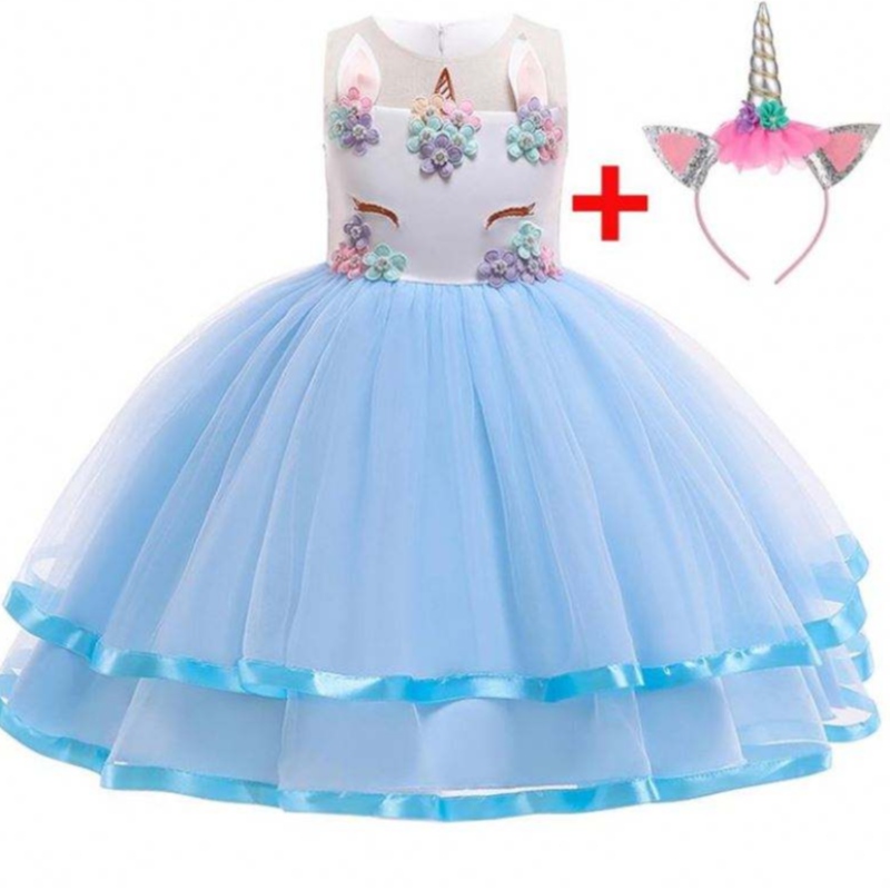 2021 New Flower Unicorn Party Dress 5 컬러 사용 가능한 어린이 소녀 파티 드레스 DJS002