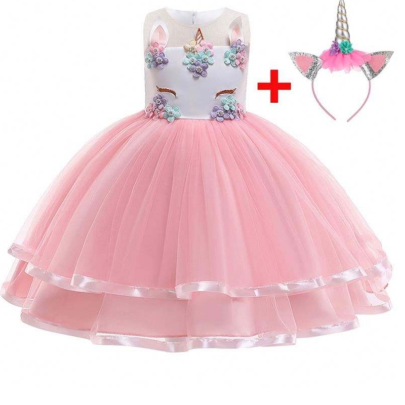 2021 New Flower Unicorn Party Dress 5 컬러 사용 가능한 어린이 소녀 파티 드레스 DJS002