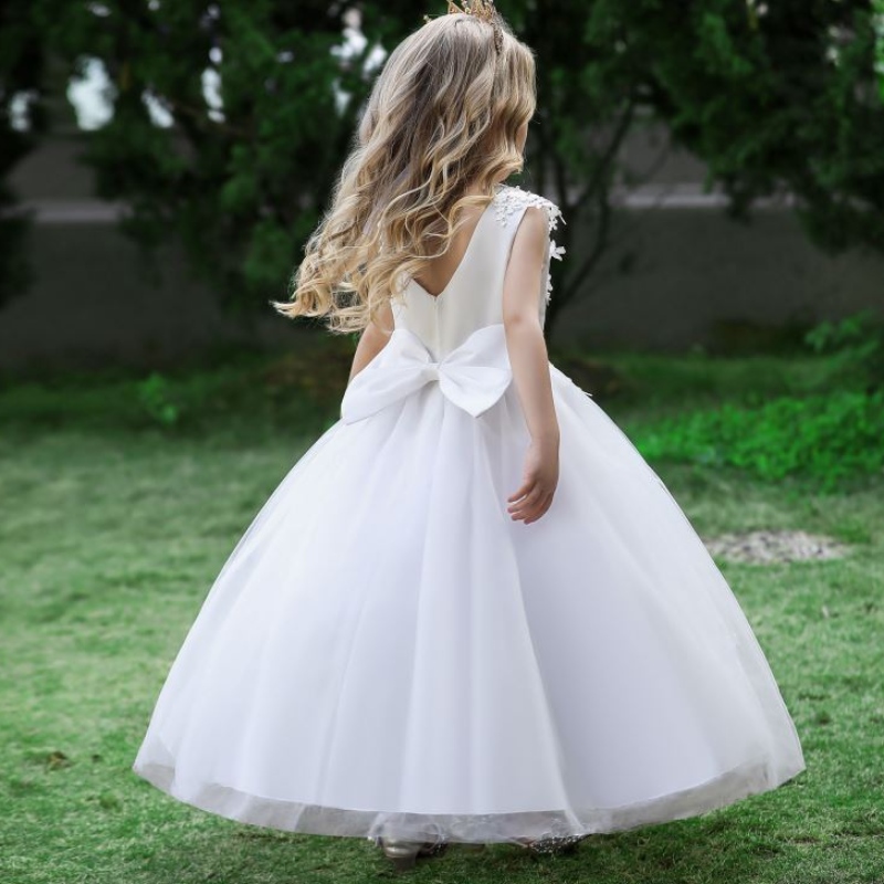 BAIGE 2022 새틴면 웨딩 드레스 반짝이는 가운 꽃 소녀 드레스 롱테일 레이스 큰 소녀 드레스