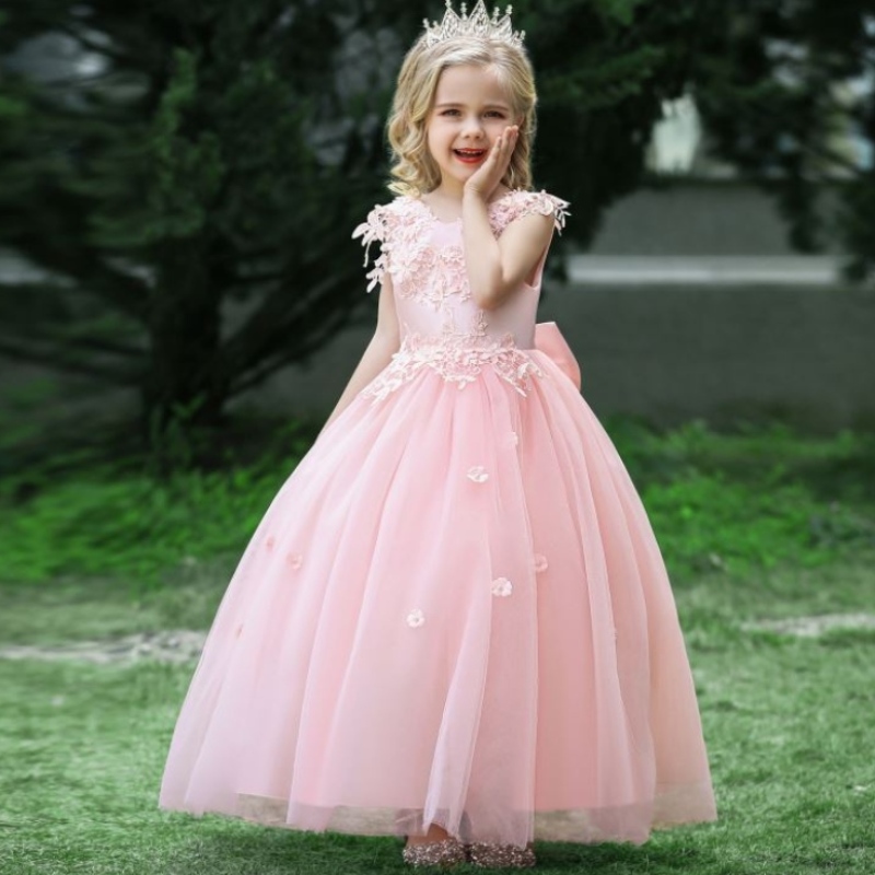 BAIGE 2022 새틴면 웨딩 드레스 반짝이는 가운 꽃 소녀 드레스 롱테일 레이스 큰 소녀 드레스