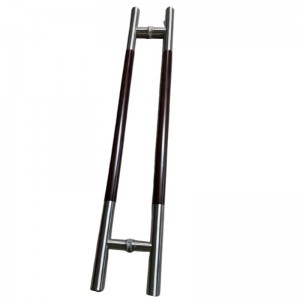 SS-039 현대 나무 그립 양면 사다리 스타일 풀 핸들, 스테인레스 스틸 유리 도어 핸들