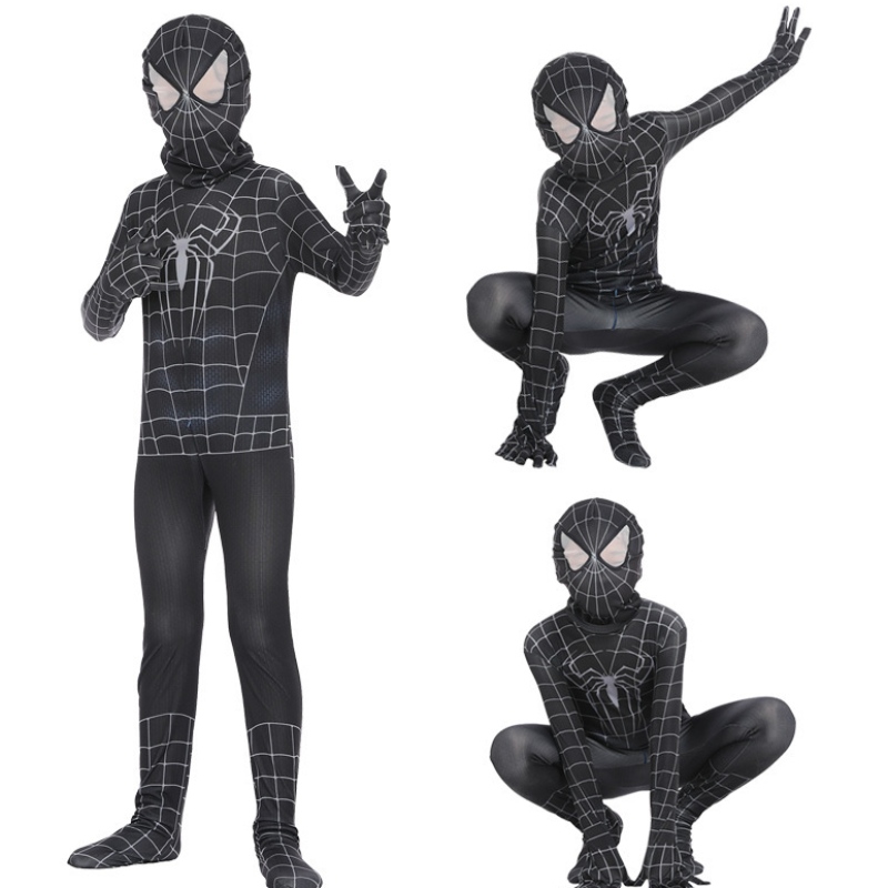 Spiderman Cosplay Black Bodysuit Hero 역할 놀이 꽉 애니메이션 점프 수트 근육 할로윈 의상