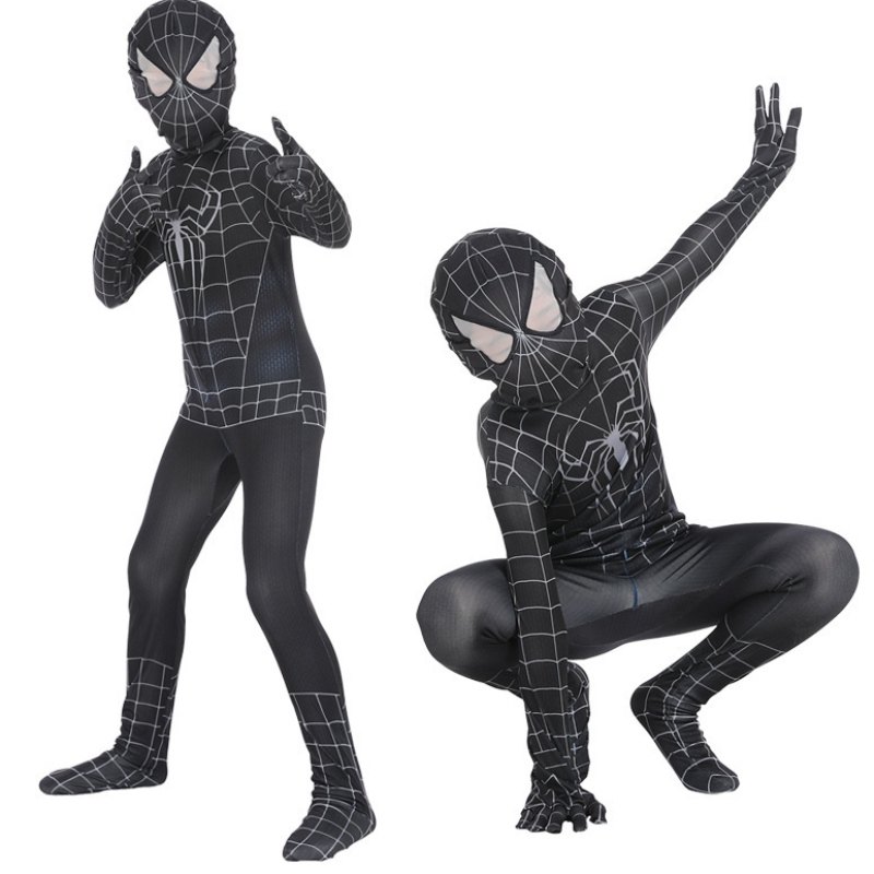 Spiderman Cosplay Black Bodysuit Hero 역할 놀이 꽉 애니메이션 점프 수트 근육 할로윈 의상