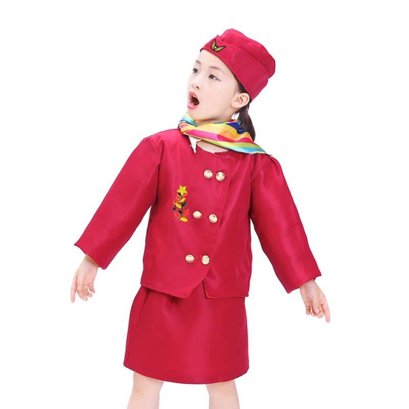어린이 \\의 역할 코스프레 의상 항공사 스튜어디스 의상 복장 세트 어린이를위한 액세서리와 세트