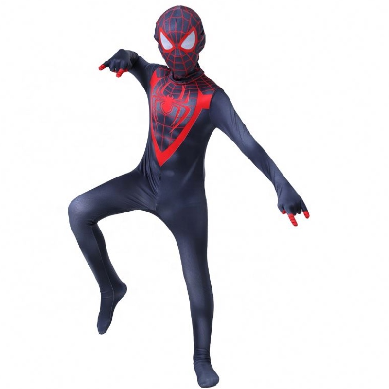 New Design Halloween Carnival Spiderman No Way Home Cosplay Black Zentai Jumpsuit Spiderman 의상을 입은 아이들을위한 얼굴 마스크