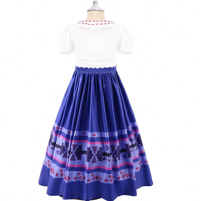 Baige Encanto Blue Lusia Mirabel Isabela Cosplay Costume 짧은 슬리브 테마 파티 의상 MFMW010